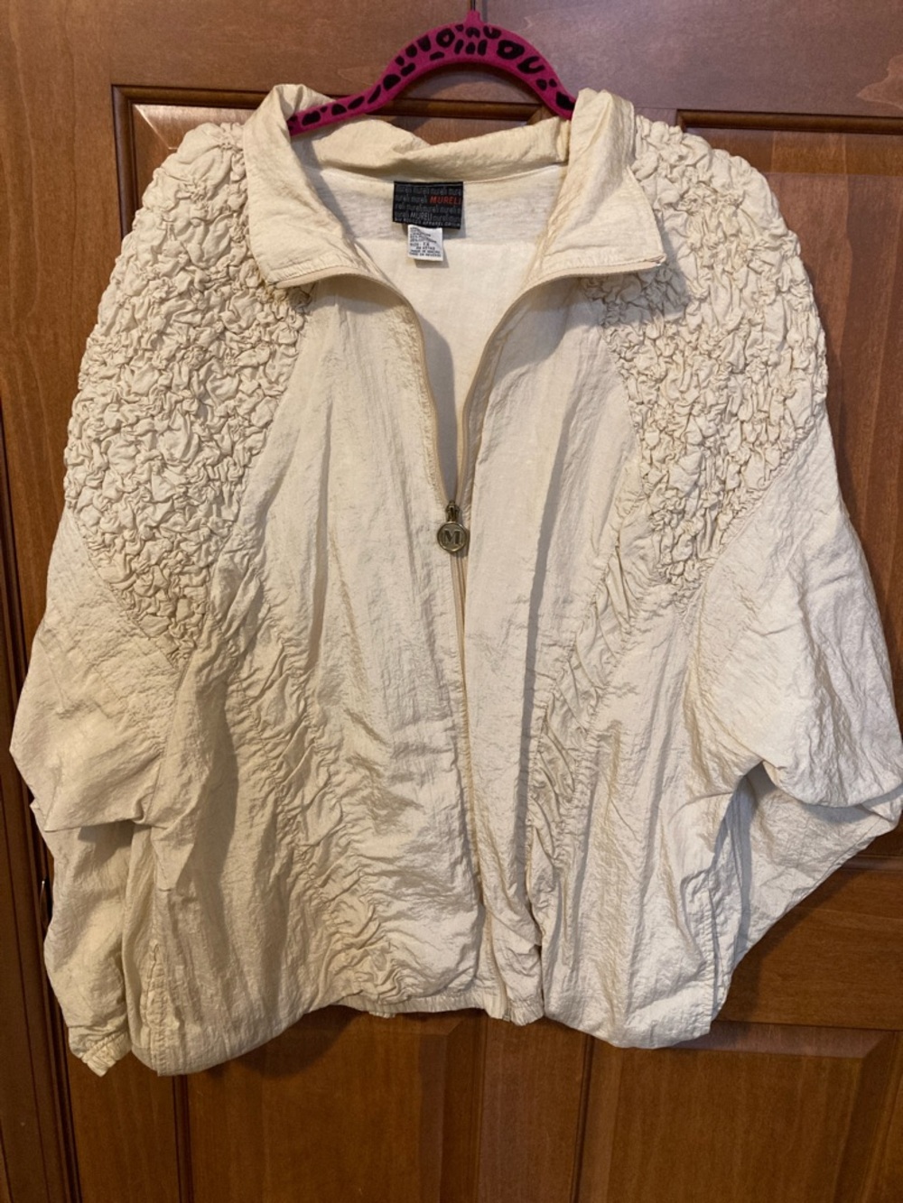 Cream Textured Zip-Front Jacket with pants that match